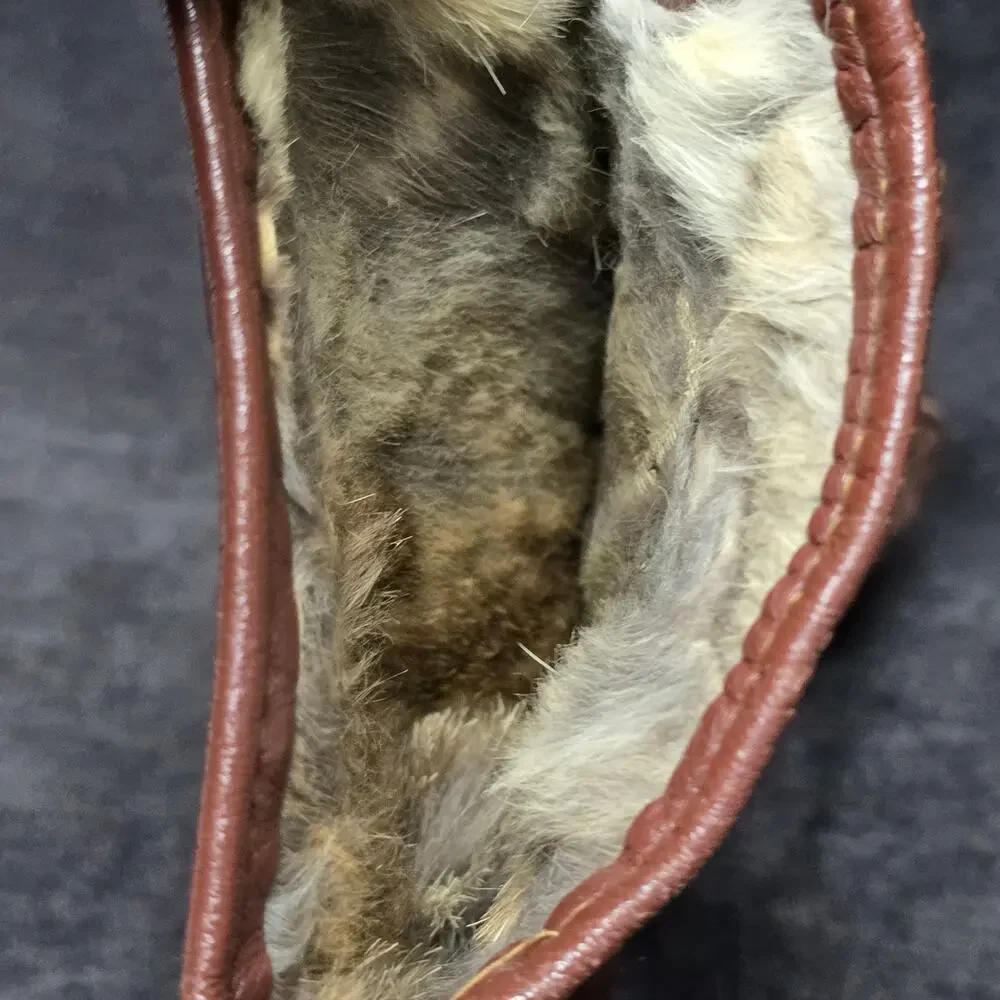 Vintage Brown Leather Quality Capeskin Gloves Rabbit Faux Fur Lining Women's Med